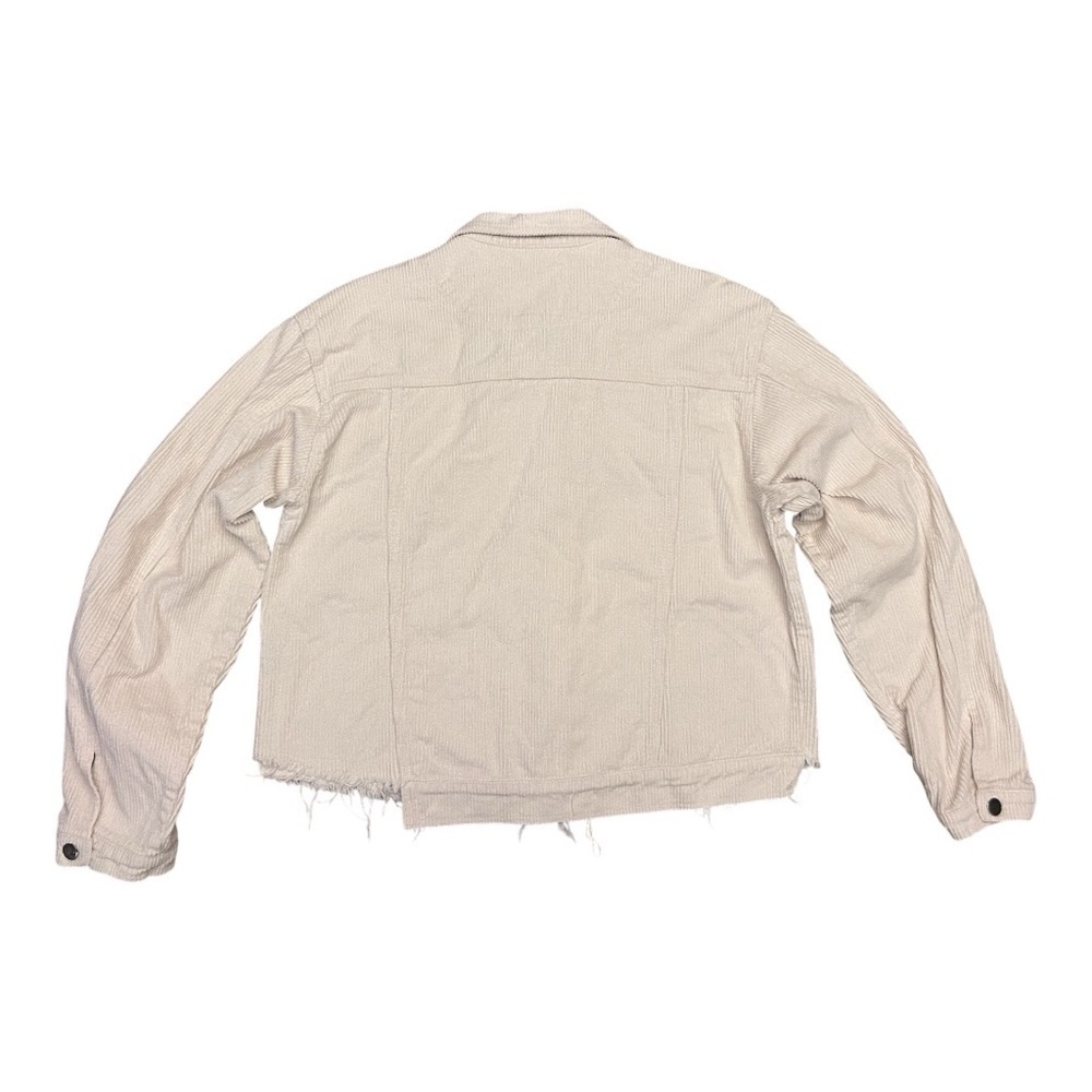 POL Women's Beige Corduroy Utility Jacket Oversized Raw Frayed Hem Jacket Size L - Picture 9 of 13